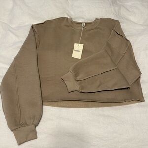 Raw Hem Cropped Sweatshirt - Taupe